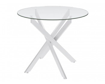 Обеденный стол Dikline R90 прозрачное стекло/опоры белые