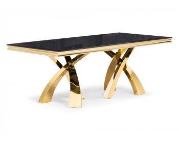 Обеденный стол Komin 2 черный / золото стеклянный