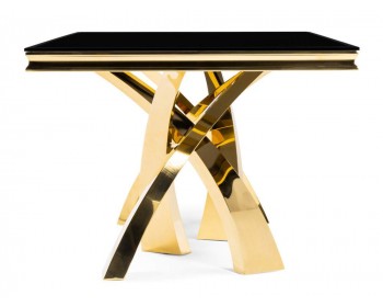 Кухонный стол Komin 2 черный / золото стеклянный