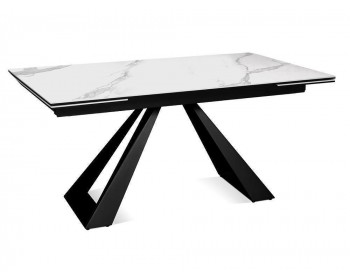 Обеденный стол DikLine SKZ140 Керамика Белый мрамор/подье черное/опоры