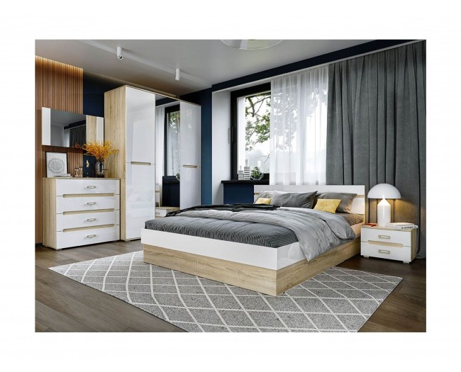 Модульная спальня Ким (Белый глянец, Дуб Сонома) фото