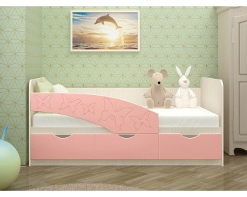 Детская кровать Бабочки 80х160, розовый металл (Розовый, Дуб Крафт белый)