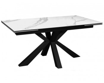 Кухонный стол DikLine SFE140 Керамика Белый мрамор/подье черное/опоры