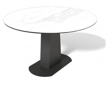 Обеденный стол DikLine SFO135 стекло мрамор белый сатин/опоры черные (3 уп