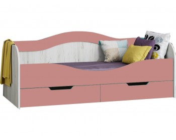 Кровать Юниор-15 МДФ №1 80х160 (Крафт белый, Розовый металлик)