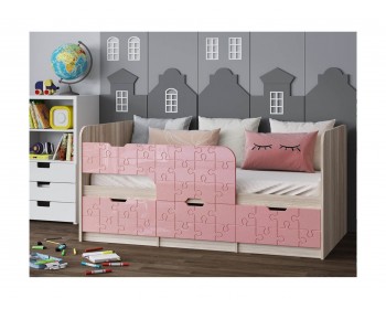 Детская кровать Юниор-9, 80х160 (Розовый металлик, Ясень шимо светлый)