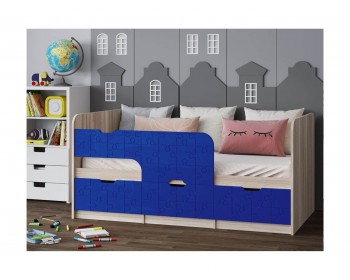 Кровать Детская Юниор-9, 80х160 (Темно-синий металлик, Ясень шим