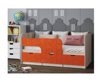 Кровать Детская Юниор-9, 80х160 (Апельсин металлик, Ясень шимо с