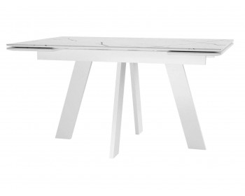 Обеденный стол DikLine SKM140 Керамика Белый мрамор/подье белое/опоры