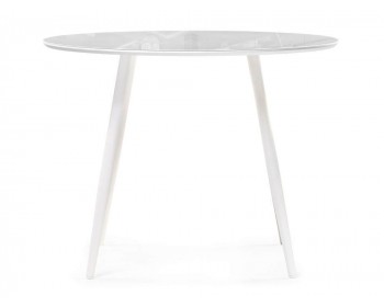 Кухонный стол Абилин 90х76 ультра белое стекло / белый матовый стеклянный