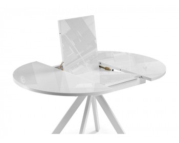 Обеденный стол Ален 100(140)х100х74 ультра белое стекло / белый стеклянный