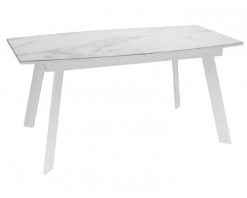 Кухонный стол DikLine XLS160 мрамор белый глянец/ белый / опоры белые