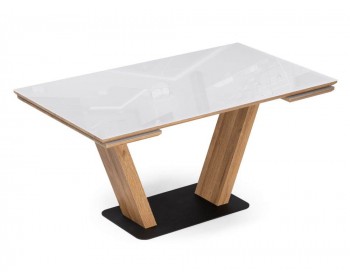 Обеденный стол Конор 140(200)х80х73 белый / дуб вотан стеклянный