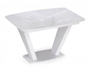 Обеденный стол Петир 120(160)х80 ультра белый / белый / камень белый стекл