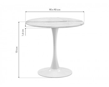 Кухонный стол Тулип 90х73 мрамор белый / белый деревянный