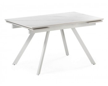 Обеденный стол Габбро 140х80х76 белый мрамор / белый деревянный