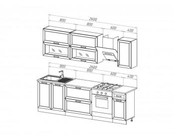 Кухонный гарнитур МДФ 2000 Монако Компоновка №2 + ШНВТ600 (Шарли мокко, Белы
