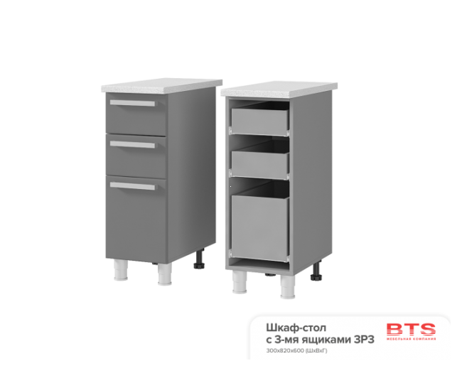 ЗРЗ Шкаф- с 3-мя ящиками Титан, серый фото