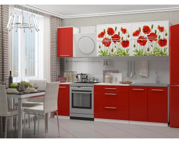Кухонный гарнитур МДФ 2000 с фотопечатью Маки красные
