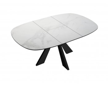 Кухонный стол DikLine SFK110 стекло белое мрамор глянец/подье черное/