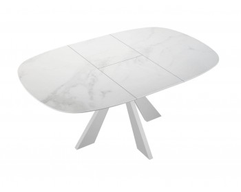 Обеденный стол DikLine SFK110 стекло белое мрамор глянец/подье белое/о