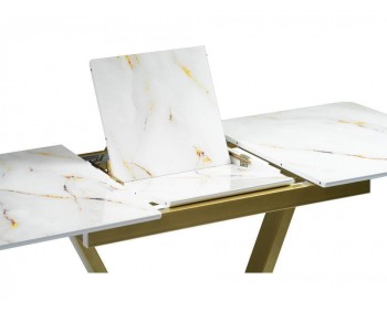 Обеденный стол Бугун белый / золото стеклянный