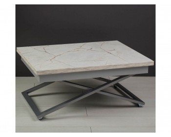 Обеденный стол -трансформер Левмар Accord D95/S59 белый мрамор/серебро
