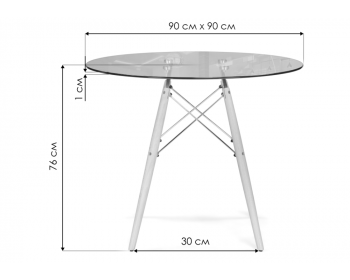 Обеденный стол PT-151 90х90х76 clear glass / wood стеклянный
