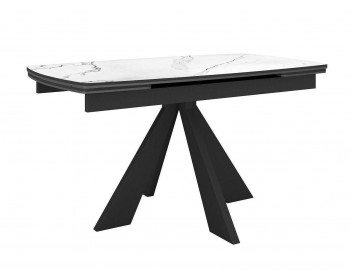 Кухонный стол DikLine SKU120 Керамика Белый мрамор/подье черное/опоры