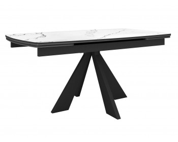 Обеденный стол DikLine SKU140 Керамика Белый мрамор/подье черное/опоры