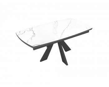 Кухонный стол DikLine SKU140 Керамика Белый мрамор/подье черное/опоры