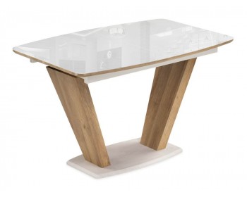 Обеденный стол Питер 120(160)х80 ультра белый / дуб вотан стеклянный