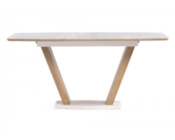 Обеденный стол Питер 120(160)х80 ультра белый / дуб вотан стеклянный