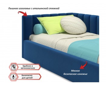 Мягкая кровать Milena 900 синяя с подъемным механизмом и матрасом PROMO B COCOS
