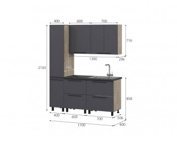 Кухонный гарнитур Этна 1.7 м. Комплект 1, софт графит