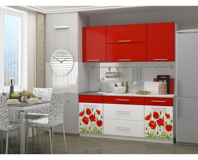 Кухня МДФ 1800 с фотопечатью Маки красные фото