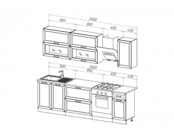 Кухонный гарнитур МДФ 2000 Монако Компоновка №2 + ШНВТ600 (Белый Софт / Граф