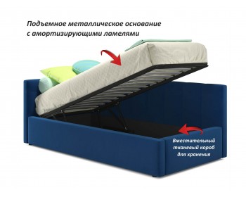 Односпальная кровать-тахта Colibri 800 синяя с подъемным механизмом и защитным бортиком