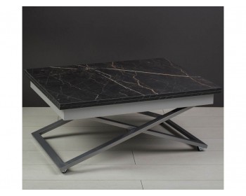 Журнальный столик -трансформер Левмар Accord D97/S59 черный мрамор/серебро