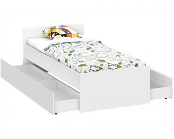 Валенсия 90х200 с ящиками белый текстурный Кровать